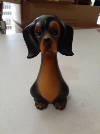 Vintage Porcelain Ceramic Sitting Hound Dog Figurine Stamped 5 " Tall Black & Tan