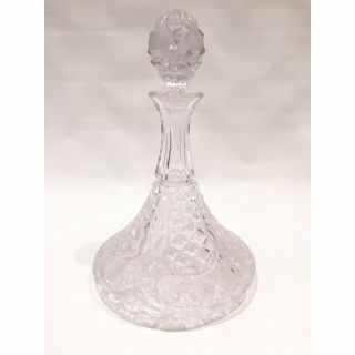 Vintage Decanter Stopper Bottle Hand Cut Lead Crystal Frosted Etched 12 " Tall