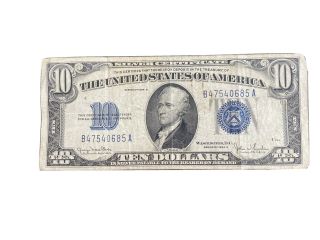 1934 D $10 Silver Certificate Blue Seal Note Circulated But.
