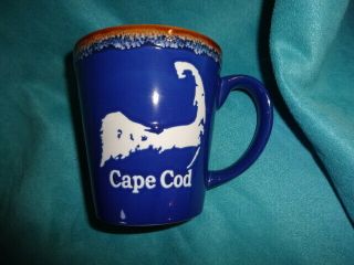 Cape Cod Mug Blue Outside Brown Inside Glazed Stoneware - Map