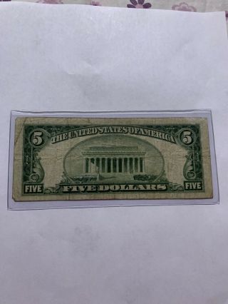 1934 $5 Five Dollar Federal Reserve Note Green Seal 3
