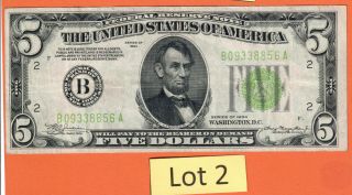 1934 $5 Five Dollar Federal Reserve Note Green Seal York District