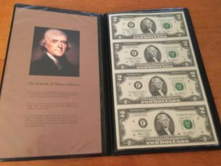Uncut Sheet Of Four 2003 Two Dollar Bills