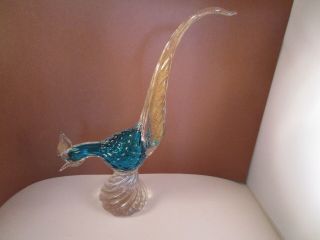 Vintage Murano ? Aqua Blue Clear Art Glass Pheasant Figure A
