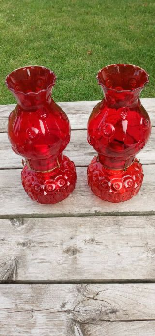 Vintage Pair L.  E.  Smith Red Moon And Star Oil Lamp 12 "