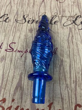 Vintage Glass Decanter Stopper Italian Empoli Genie Bottle Blue Waves