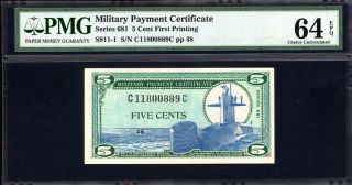 Series 681 First Printing 5 Cent Military Payment Certificate Pmg 64 Epq