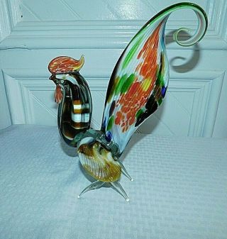 Vintage Murano Art Glass Hand Blown Multi - Color Rooster
