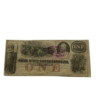1862 South Carolina $1 Obsolete Currency The Bank Of South Carolina,  Charleston