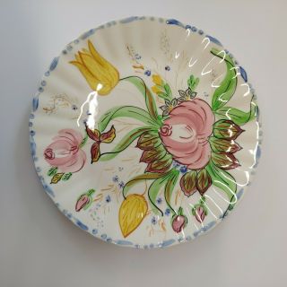 Blue Ridge Pottery Vintage Dinner Plate Yellow Tulip Pink Rose Handpainted 10 "