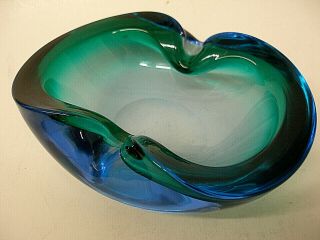 Mid - Century Murano Italian Art Glass Bowl Geode Turquoise Blue 7 "