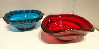 Sowerby Blue Red Mid - Century Art Glass Candy Bowls Dishes Home Decor Gift