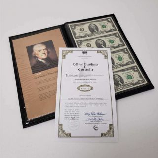 2003 A Us $2 Dollar Uncut Sheet Of 4 Federal Reserve Bank Notes Wcoa Hus97069406