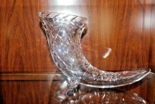 Cut Crystal Cornucopia Horn Of Plenty Thanksgiving Large Foot Centerpiece Vase