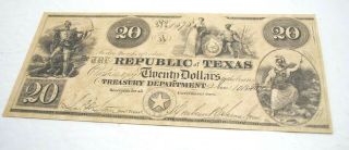The Republic Of Texas 1840 One Twenty Dollar Bank Note