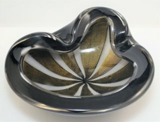 Murano Italian Glass Ash Tray Bowl Black And Gold Flecks