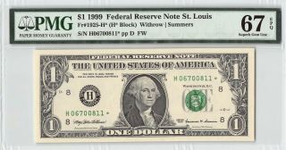 United States 1999 Fr.  1925 - H Pmg Gem Unc 67 Epq $1 Frn St.  Louis Star