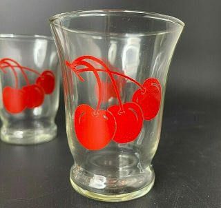 Set Of (4) Vintage Libbey Red Cherry Cherries Juice Glass Glasses 3 "