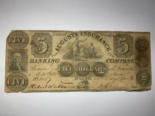 1852 $5 Augusta Insurance Banking Company Obsolete Note