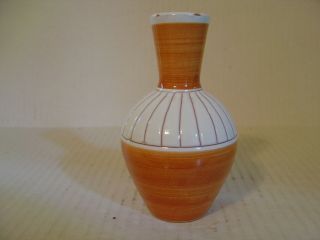 Hand Crafted Studio Pottery Vase From Norway Orange And White Design Signed