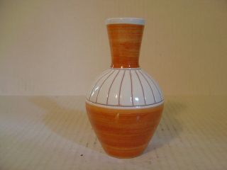 HAND CRAFTED STUDIO POTTERY VASE FROM NORWAY ORANGE AND WHITE DESIGN SIGNED 2