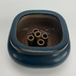 Mystery Maker Studio Hand Crafted Blue Glazed Pottery Vase Bowl Flower Frog 007