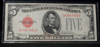 1928 - B $5 " Red Seal " United Dtates Note - Extra Fine.