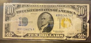 1934 A Us $10 Silver Certificate North Africa World War Ii - Yellow Seal Note