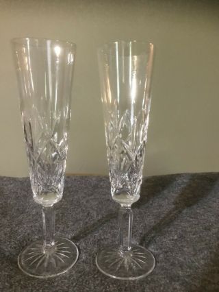 Tiffany & Co.  Pair / Set Of 2 Champagne Flutes Etched Cut Crystal