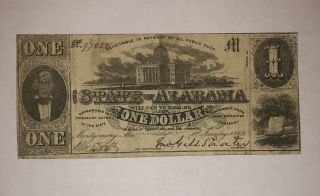 Civil War Confederate Csa $1.  00 1863 State Alabama Note Obsolete Currency Uc