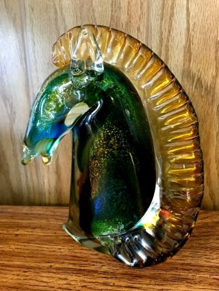Vintage Mid - Century MURANO Art Glass Horse Head Sculpture 9.  25 