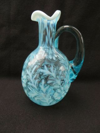 Fenton Art Glass Blue Opalescent Daisy & Fern Cruet 6 " Tall