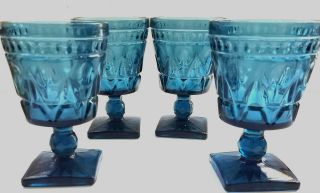 4 Vintage Indiana Glass Colony Juice Cordial Goblets Park Lane Smoke Blue