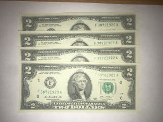 2013 $2 Federal Reserve Note,  4 Consecutive Serial Numbers