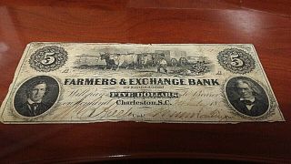 Farmers & Exchange Bank Of Charleston South Carolina $5.  00 Obsolete Note