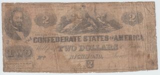 T42 Csa Confederate Currency 1862 $2 Dollars