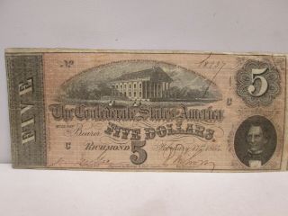 1864 Confederate States $5 Large Note