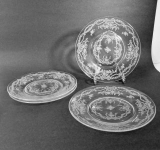 Set/4 Fostoria 341 " Romance " Etch Glass Salad Plates 7 - 1/2 " (1942 - 1971)