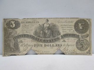 1861 Confederate States $5 Large Note - Cut