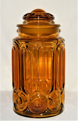 Retired Vintage L.  E.  Smith Amber Glass Moon & Stars 11.  5 " Flour Canister