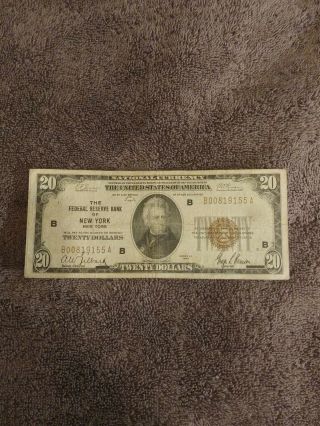 Series 1929 $20 National Currency Federal Reserve Bank Of York,  York