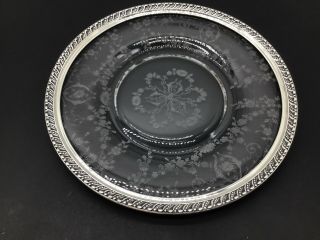 Cambridge Crystal Etched Glass 7 " Plate Diane Pattern Sterling Silver Rim Floral