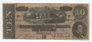 1864 Confederate States $10 Note Cs - 68 [y5631]