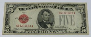 Gem Unc 1928 - D $5 Five Dollars United States Note Red Seal