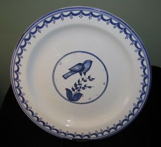 Vintage Italian/portuguese Pottery Serving Dish Hand Painted Blue Bird