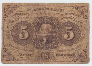 Fractional Currency Fr1230 First Issue Five Cents (5c)