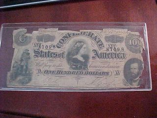 1864 $100 Dollar Bill Confederate States Currency Civil War Note
