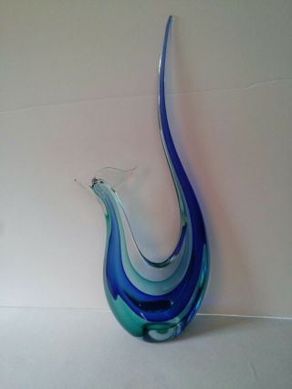 Large 18 " Vtg Murano Hand Blown Blue Green Clear Bird Art Glass Sculpture