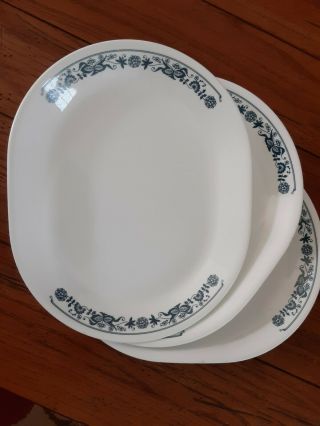 Set Of (3) Corelle Old Town Blue Oval Serving Platters 12 1/4 " X 10 1/4 "