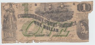 T45 Csa Confederate Currency 1862 $1 Dollar
